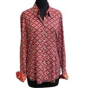 Georg Roth Red Black Design Print Button Down Shirt Women’s Sz M Botanical Cuffs